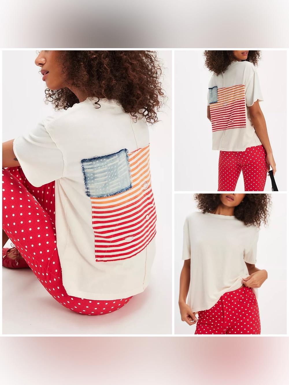 NWOT Free People Tricia Fix Americana Tee - ivory - XS